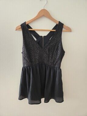 Forever21 Black Gold detail Lace Peplum Tank Top
